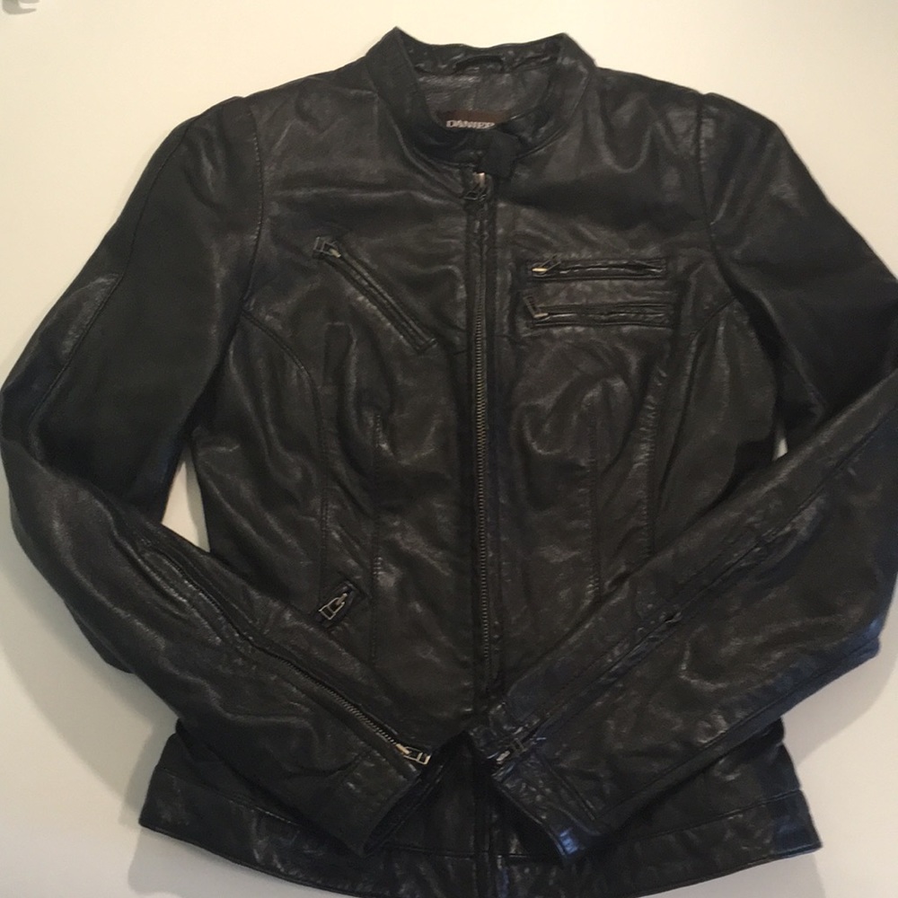 3XS black leather moto biker jacket